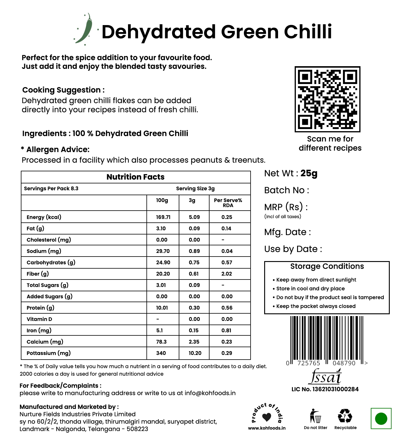 Dehydrated Green Chilli