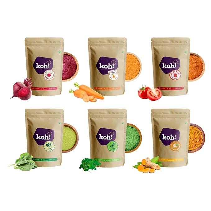 KOH Rainbow Pack Of 6 - Beetroot, Carrot, Tomato, Spinach, Moringa & Turmeric Powders