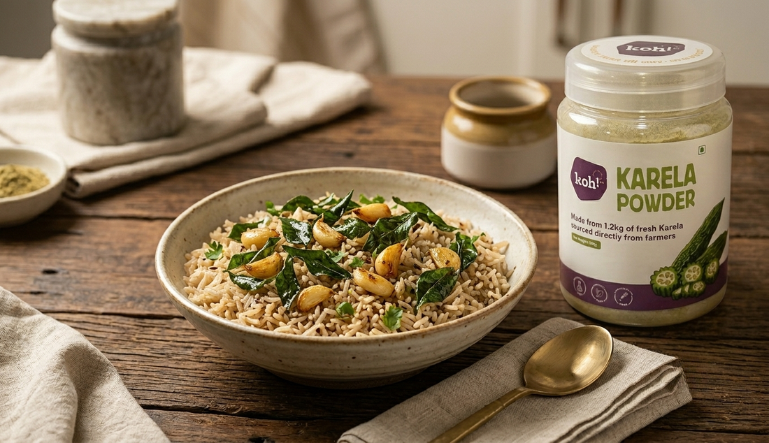 Roasted Karela Rice Bowl