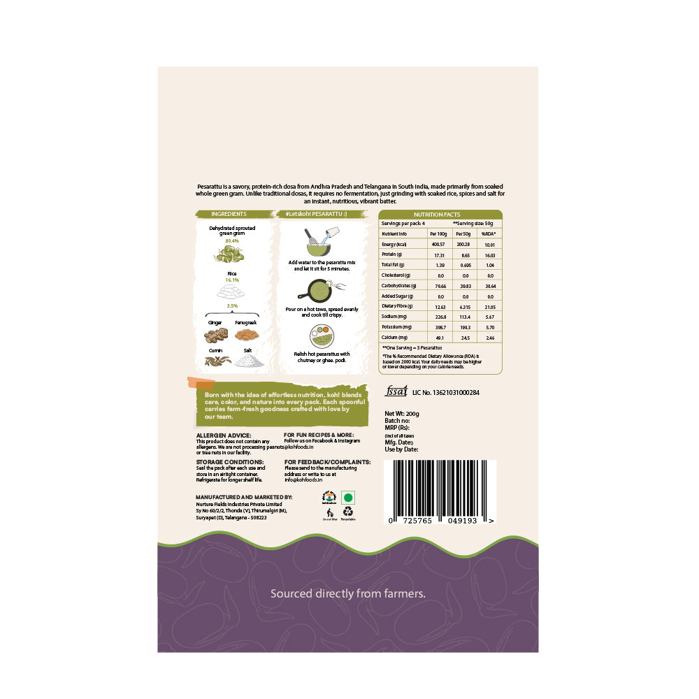 Sprouted Moong Dal Pesarattu Mix