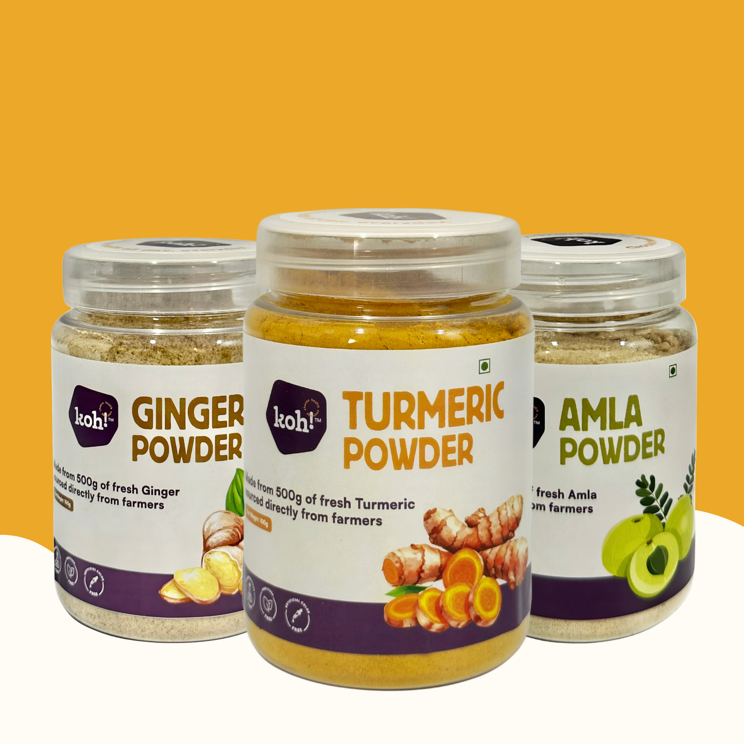 The Golden Trio : Amla, Ginger & Turmeric Powders | 100g x 3