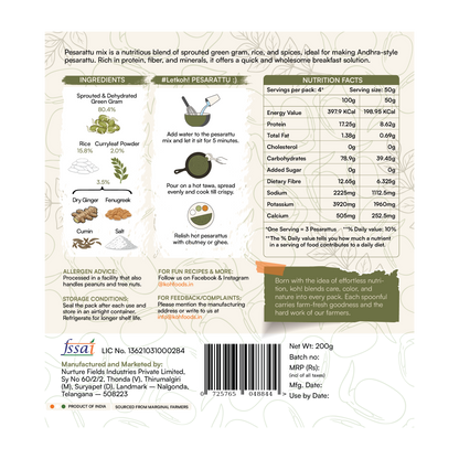 Sprouted Moong Dal Pesarattu Mix + Goodness of Curry Leaf