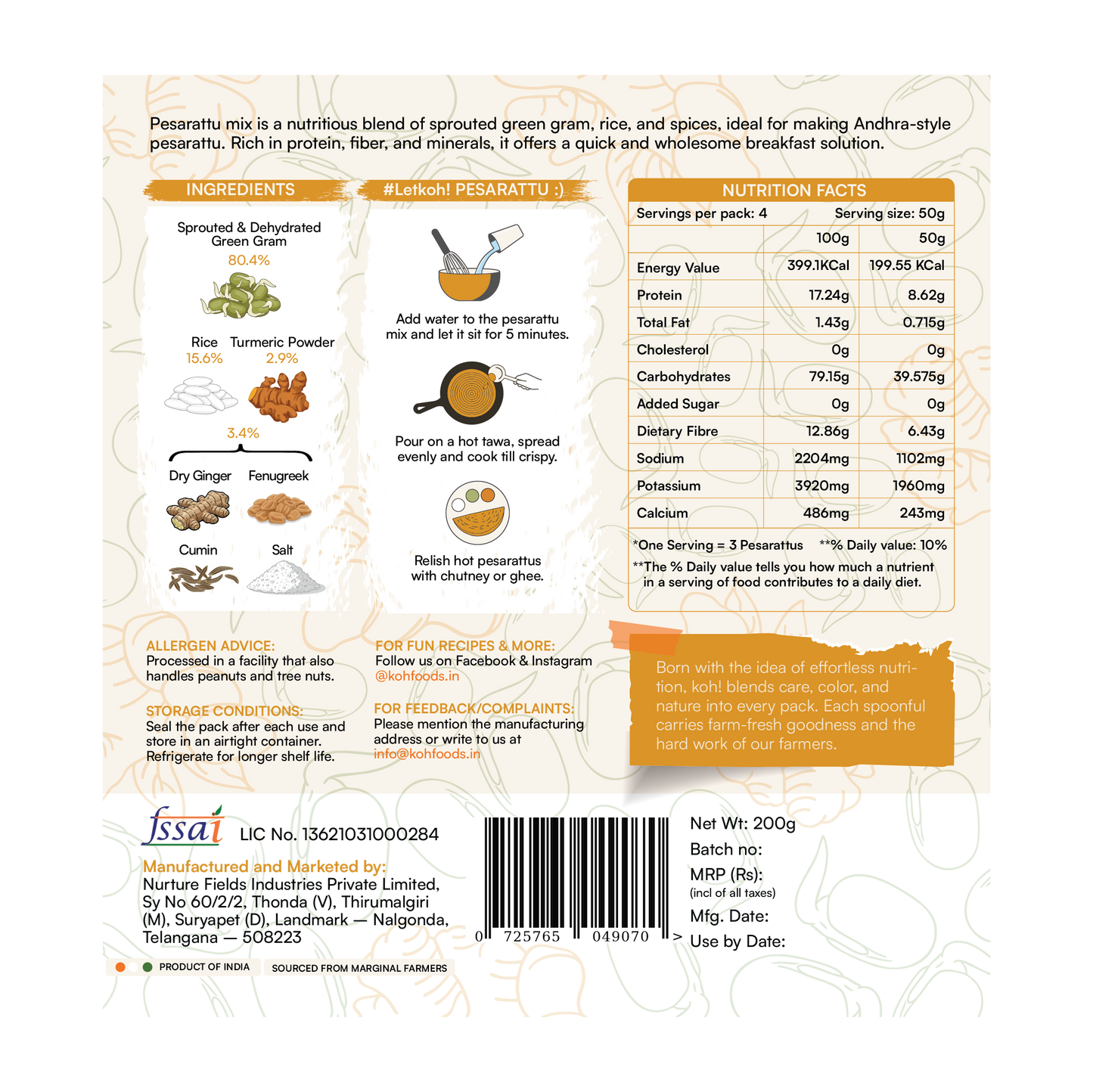Sprouted Moong Dal Pesarattu Mix + Goodness of Turmeric