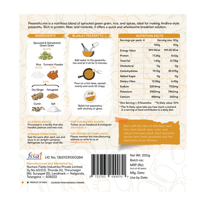 Sprouted Moong Dal Pesarattu Mix + Goodness of Turmeric