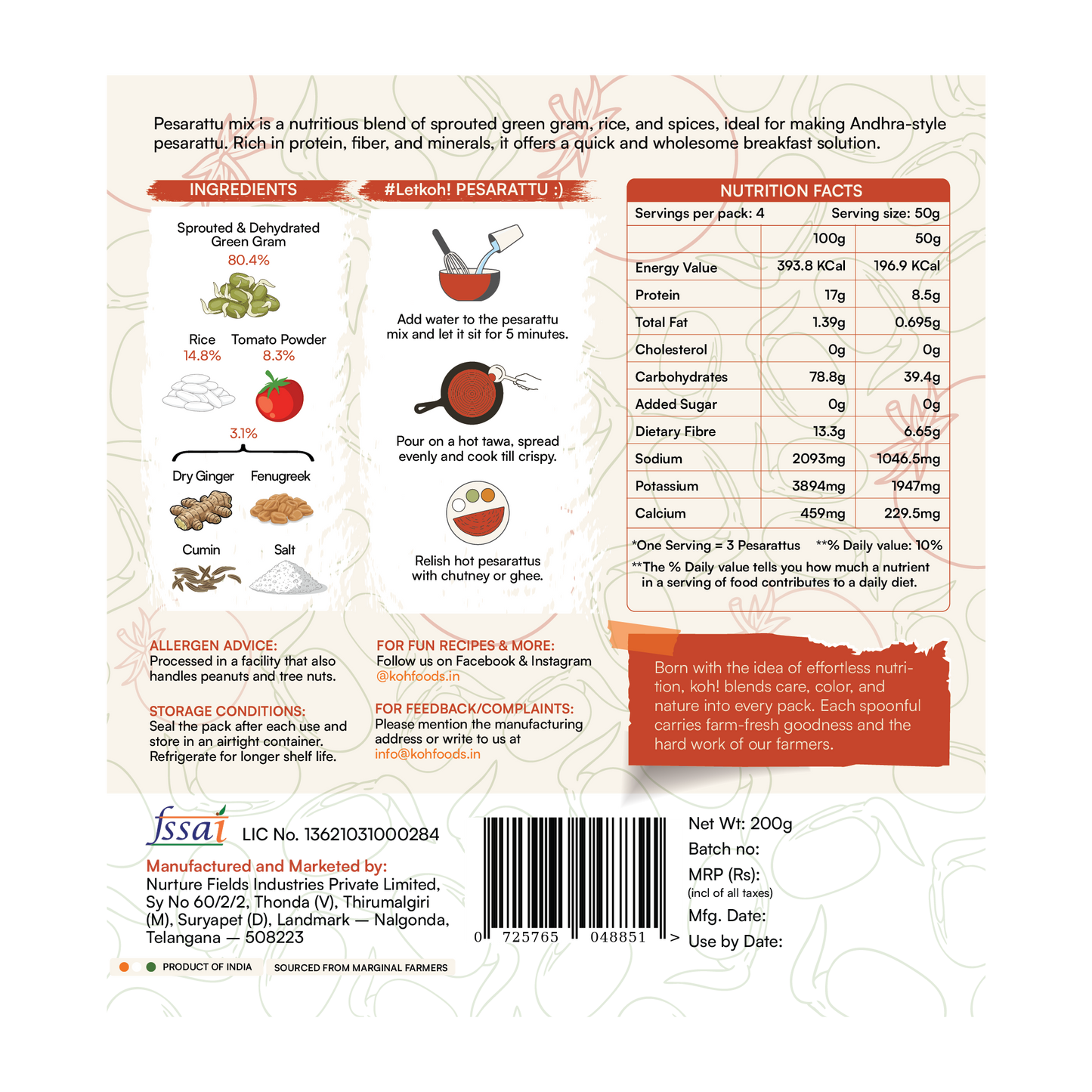 Sprouted Moong Dal Pesarattu Mix + Goodness of Tomato