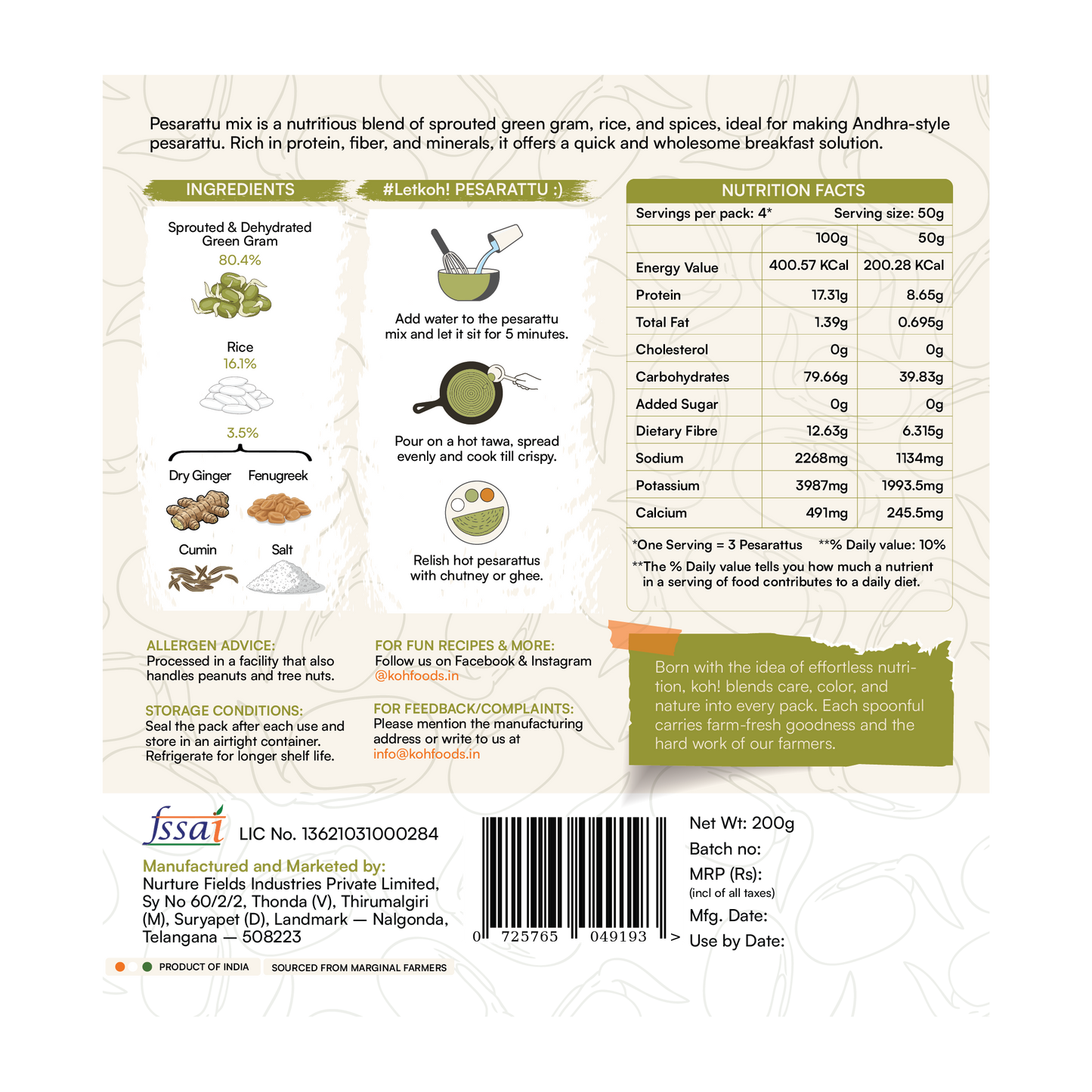 Sprouted Moong Dal Pesarattu Mix