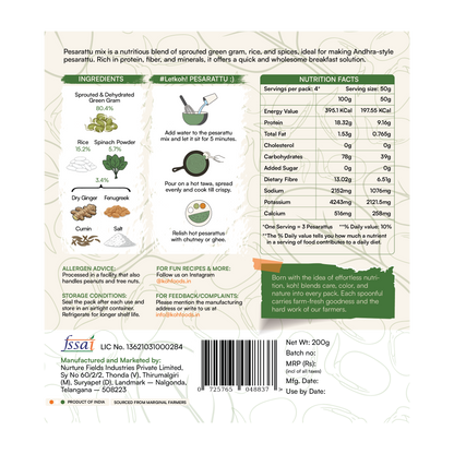 Sprouted Moong Dal Pesarattu Mix + Goodness of Spinach