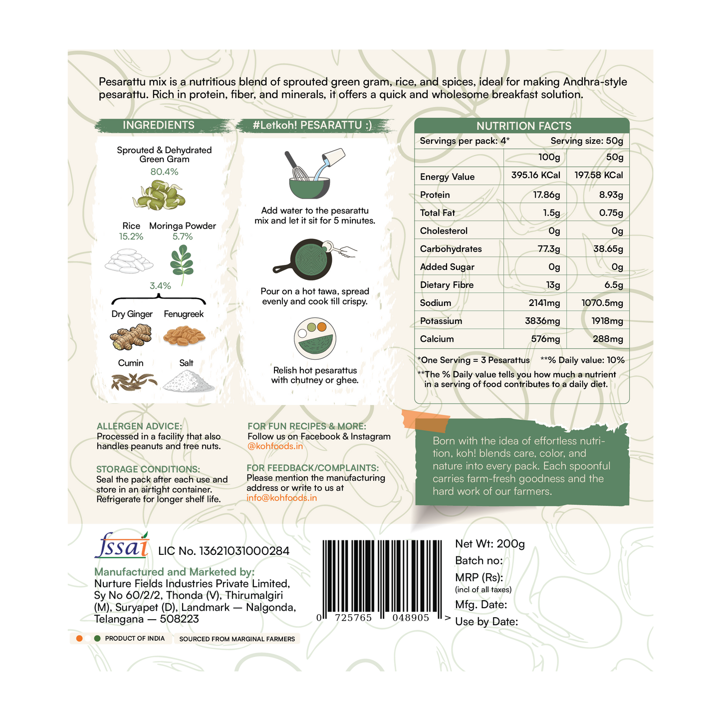 Sprouted Moong Dal Pesarattu Mix + Goodness of Moringa