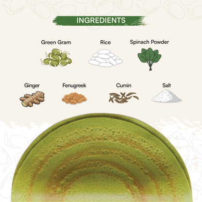 Sprouted Moong Dal Pesarattu Mix + Goodness of Spinach