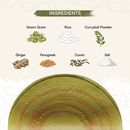 Sprouted Moong Dal Pesarattu Mix + Goodness of Curry Leaf