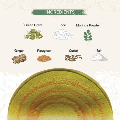 Sprouted Moong Dal Pesarattu Mix + Goodness of Moringa