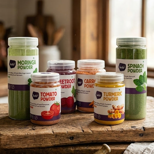 6 Combo Rainbow Powders: Beetroot, Carrot, Tomato, Spinach, Moringa & Turmeric