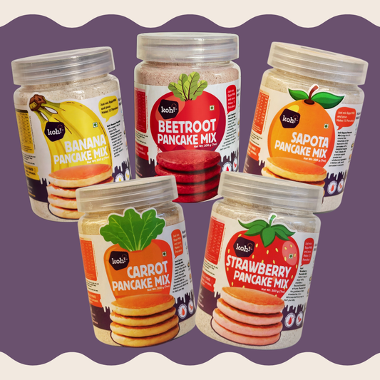 All Flavours Pancake Box — Beetroot, Banana, Carrot, Strawberry & Sapota Mixes | 200g x 5