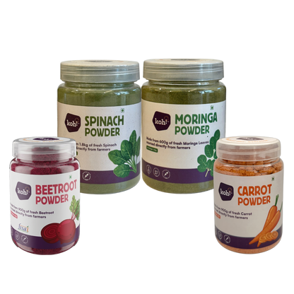 koh! Superfoods 4-Pack — Beetroot, Spinach, Carrot & Moringa Powders | 100g x 4