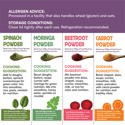 Superfoods - Beetroot, Spinach, Carrot & Moringa Powders | 100g x 4