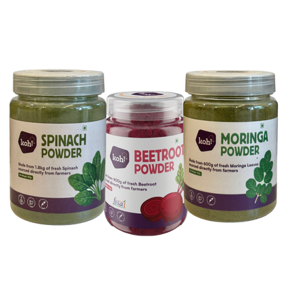 Daily Wellness Trio — Beetroot, Spinach & Moringa Powders | 100g x 3