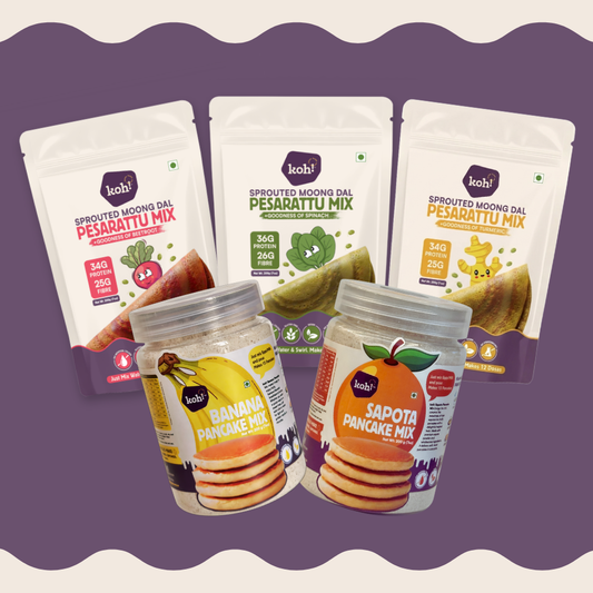 Dosa & Pancake Breakfast Box — 3 Pesarattu + 2 Pancake Mixes | 200g x 5