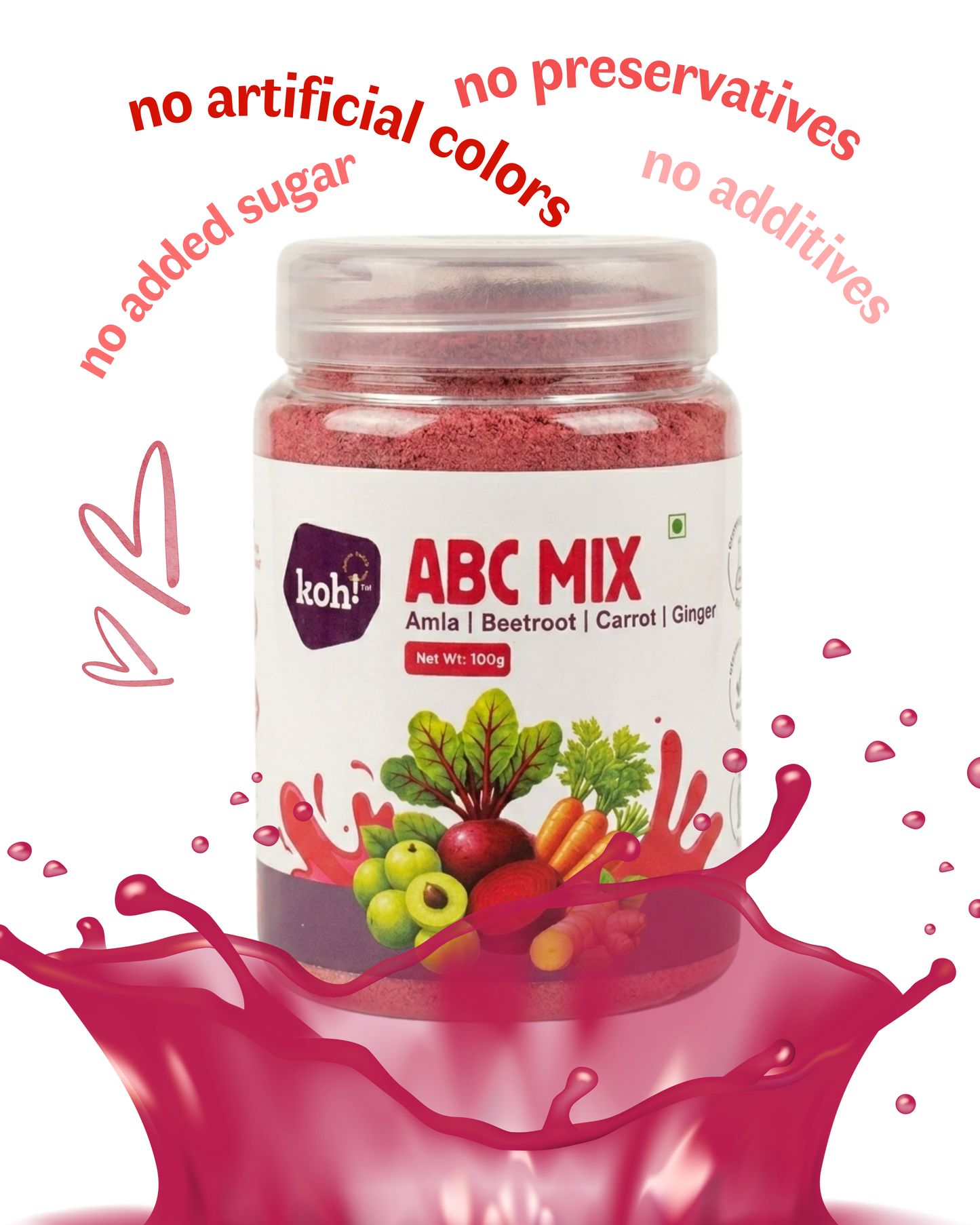 koh! ABC Mix + Ginger | Amla, Beetroot, Carrot & Ginger Blend | 100g