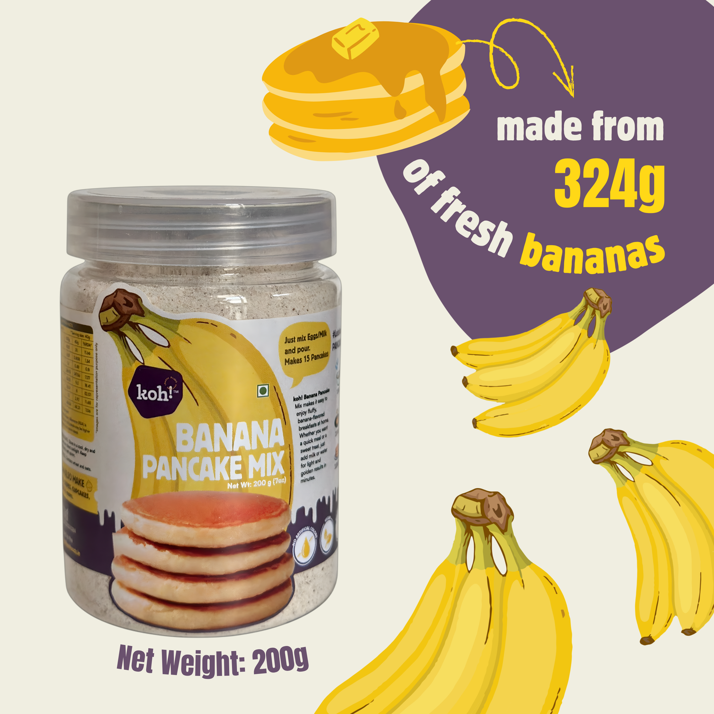 koh! Banana Pancake Mix | Whole Wheat, Sprouted Ragi & Oats | 200g