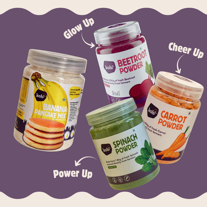 Kids' Colour Kitchen Kit — Beetroot, Spinach, Carrot Powders + Banana Pancake Mix