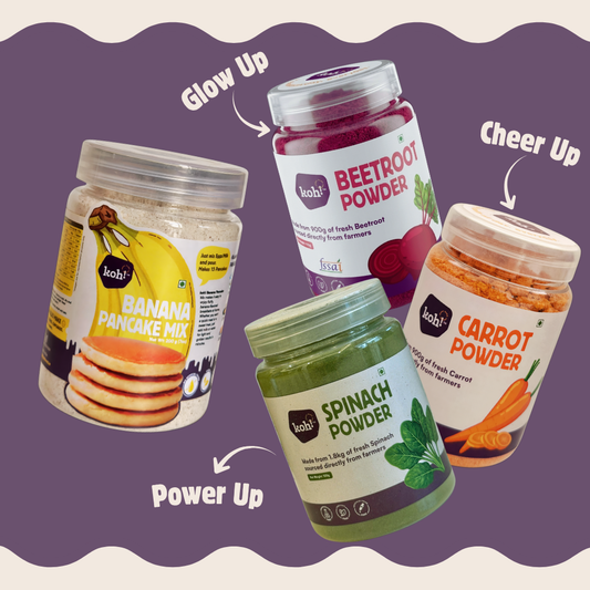 Kids' Colour Kitchen Kit — Beetroot, Spinach, Carrot Powders + Banana Pancake Mix