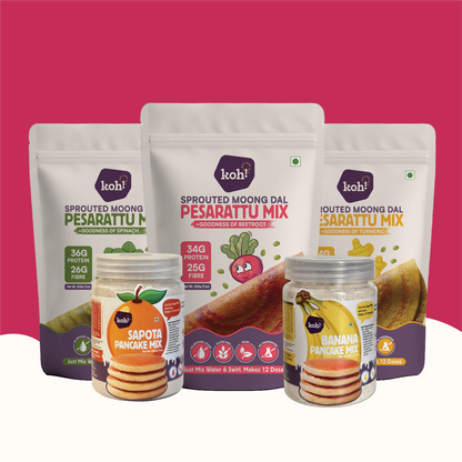 Dosa & Pancake Breakfast Box — 3 Pesarattu + 2 Pancake Mixes | 200g x 5