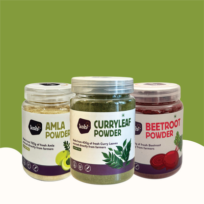 koh! Inside-Out Beauty Bundle — Beetroot, Amla & Curry Leaf Powders | 100g x 3