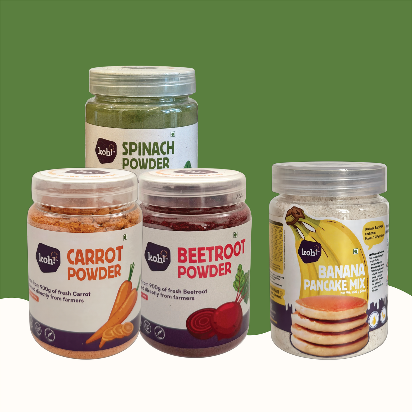 Kids' Colour Kitchen Kit — Beetroot, Spinach, Carrot Powders + Banana Pancake Mix