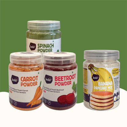 Kids' Colour Kitchen Kit — Beetroot, Spinach, Carrot Powders + Banana Pancake Mix