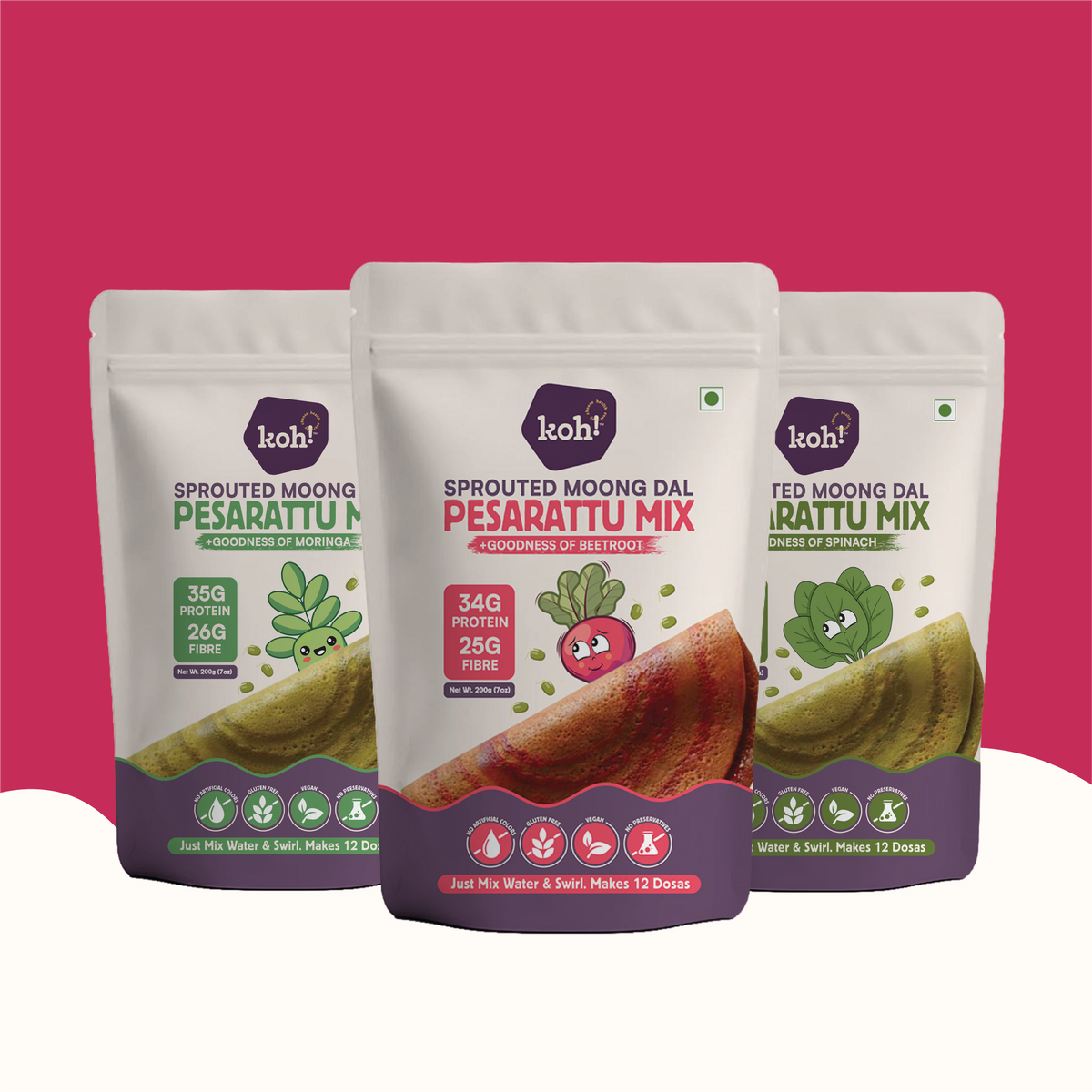 Rainbow Breakfast Box — 3 Flavoured Pesarattu Mixes | 200g x 3