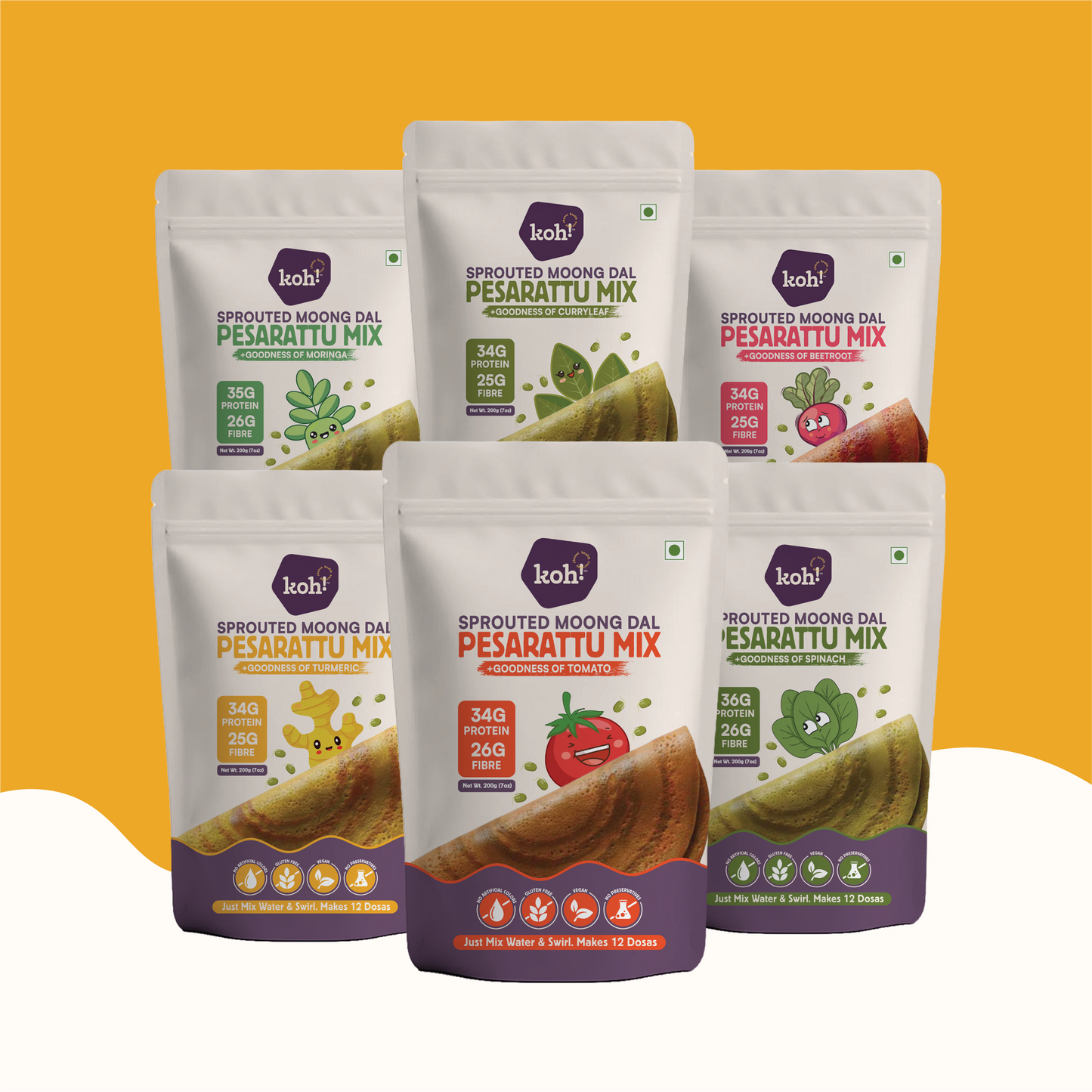 koh! Rainbow Pesarattu Box — All 6 Flavours | 200g x 6