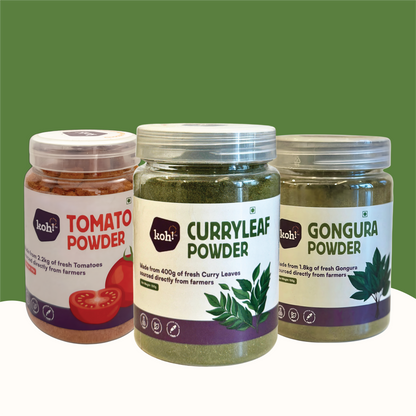 South Indian Kitchen Flavour Trio — Tomato, Gongura & Curry Leaf Powders | 100g x 3