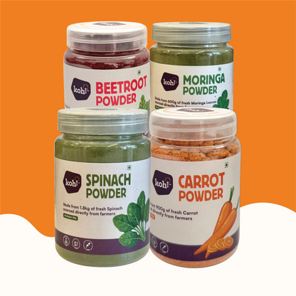 koh! Superfoods 4-Pack — Beetroot, Spinach, Carrot & Moringa Powders | 100g x 4