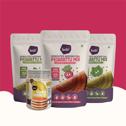Weekly Breakfast Box — 3 Pesarattu Mixes + 1 Pancake Mix | 200g x 4