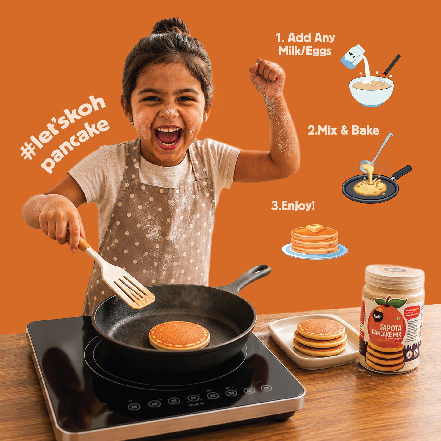koh! Sapota (Chikoo) Pancake Mix | Whole Wheat, Sprouted Ragi & Oats | 200g
