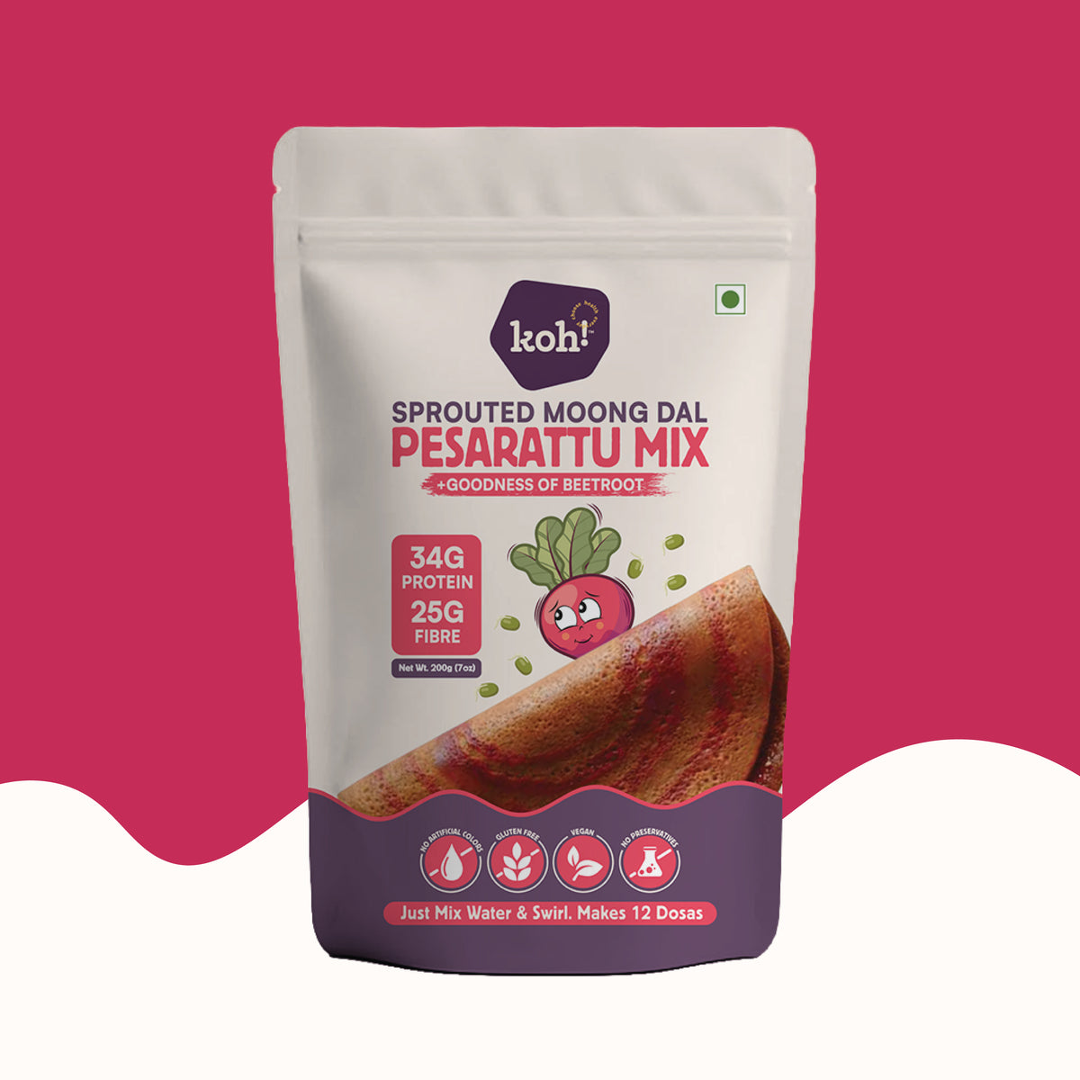 koh! Beetroot Pesarattu Mix | Sprouted Moong Dal | 200g