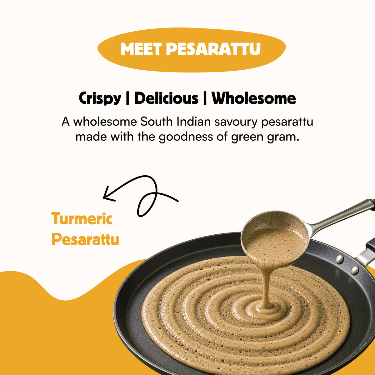 koh! Turmeric Pesarattu Mix | Sprouted Moong Dal | 200g