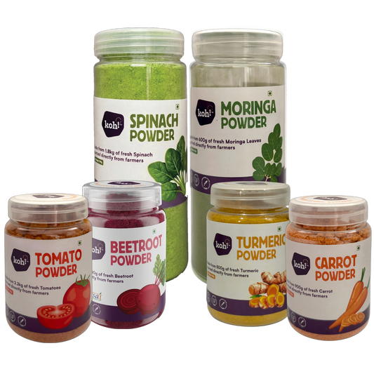 6 Combo Rainbow Powders: Beetroot, Carrot, Tomato, Spinach, Moringa & Turmeric