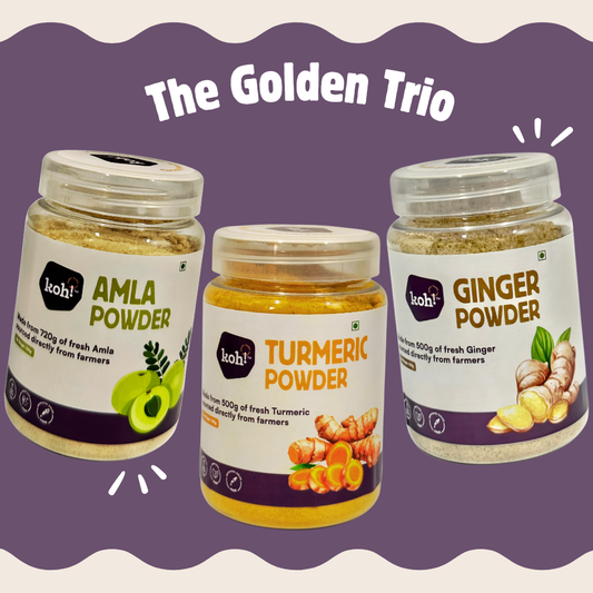 The Golden Trio — Amla, Ginger & Turmeric Powders | 100g x 3
