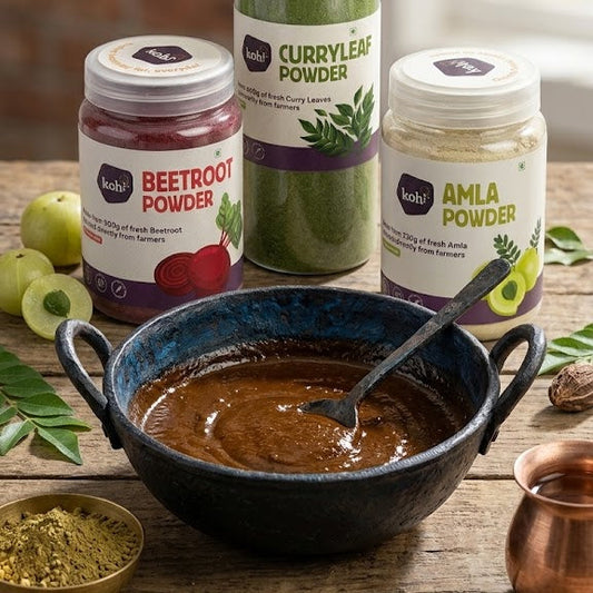 Inside-Out Beauty Bundle: Beetroot + Amla  + Curry Leaf Powders  | 100g x 3